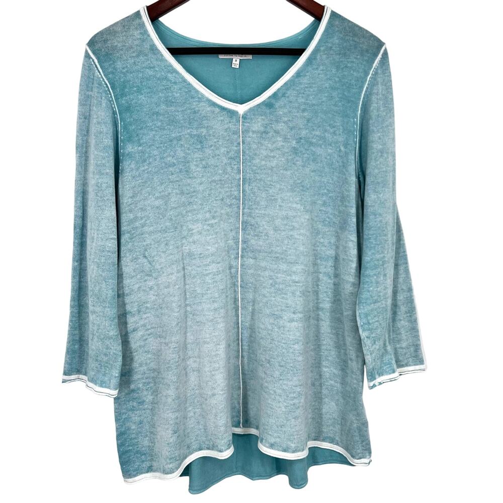 Habitat Medium Blue Wearable Art to Wear 3/4 Sleeve Cozy Sweater Shirt Top